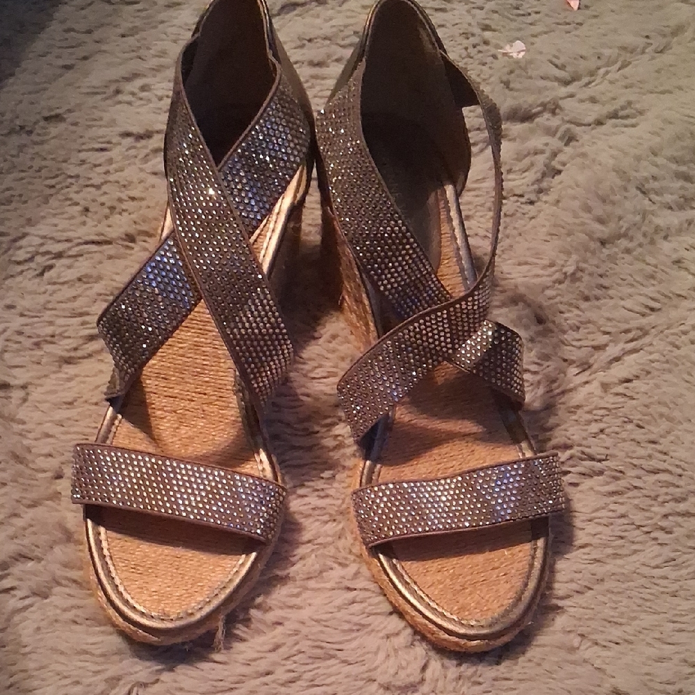 Adrienne Vittadini Glittering Silver Wedges